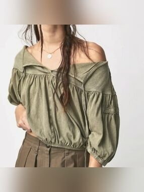NEW We The Free No Good Alone Tee Green Willow Off-Shoulder Peasant Top Boho